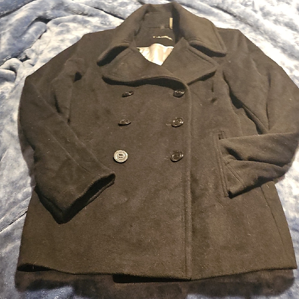 Calvin Klein Double-Breasted Black Peacoat